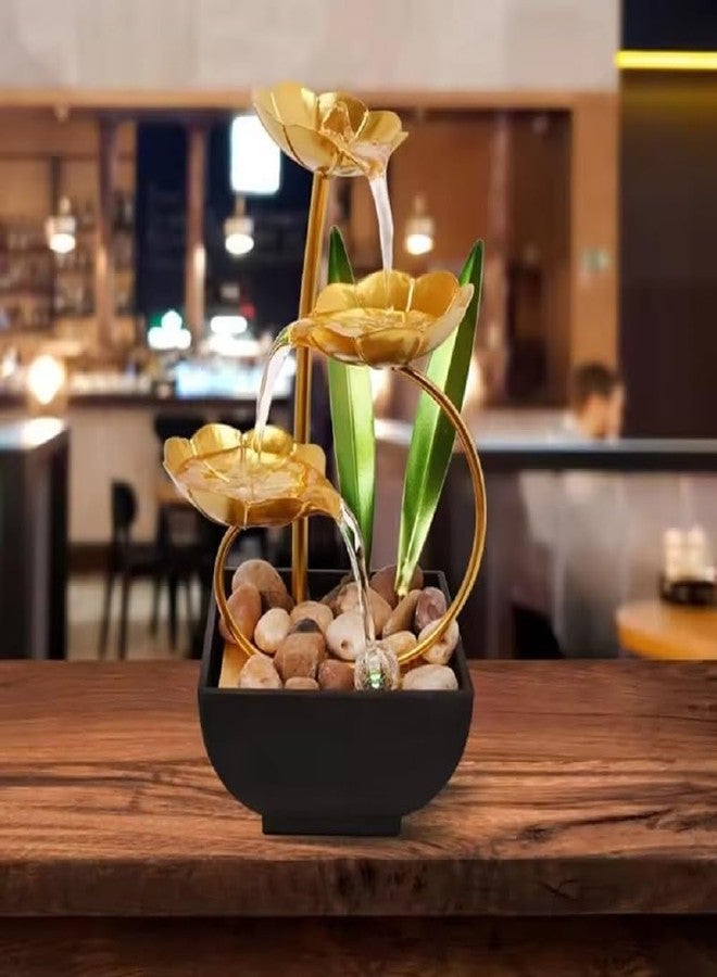 LeafLoom Metal Tabletop Water Fountain - Decor Ornaments with Waterfall Desktop Lotus Fountains, Deep Basin and Natural River Rocks, Indoor Zen Relaxation for Office, Bedroom Decor Item || 1pcs - Image 2